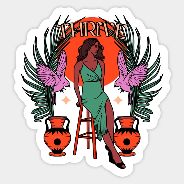 Thrive - inspiration, motivation, type, typography, saying, girl power, summer, heat, palm tree, animals, birds Sticker by magyarmelcsi